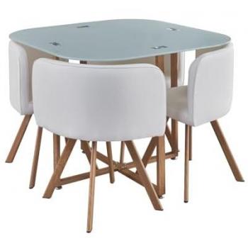 Teka Crystal Dining Set – Mesa 1 m² + 4 Sillas Blancas