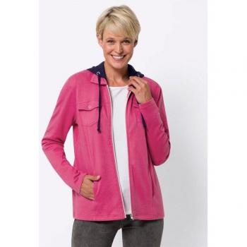 Trendige Fuschia-Satin-Damen-Jacke mit Sweater-Design, Größe 46