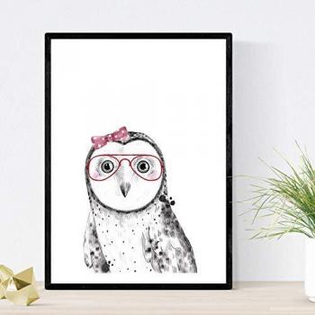 Nacnic Póster Infantil Búho Bebé con Gafas y Lazo