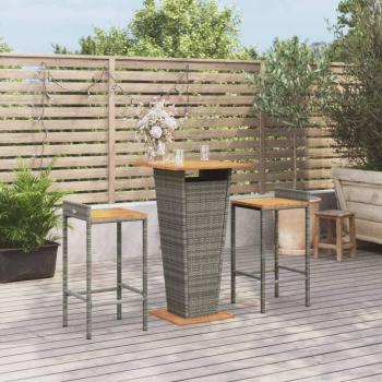 Set Bar Giardino 3pz Grigio in Polyrattan e Legno Massello di Acacia