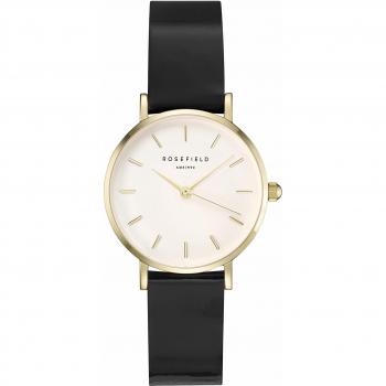 Rosefield Women's Watch The Premium Gloss White Dial Black Strap Gold Round Dial
