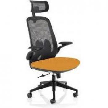 Sigma Executive Bespoke Fabric Seat Senna Yellow Mesh Chair With