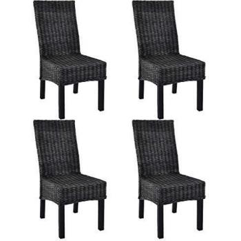 Sedie da Pranzo in Rattan Kubu e Legno di Mango 4 pz