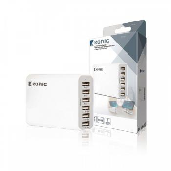 KONIG Cargador USB 6 puertos 10 A 50 W