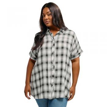 Chemise noire à carreaux Yours Curve en viscose à manches courtes