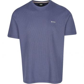 BOSS Herren Loungewear T-Shirt Jeansblau mit Label-Stitching, Größe S