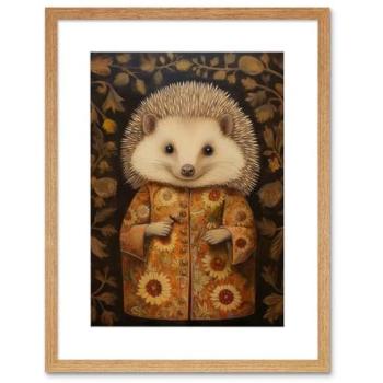 Hedgehog & Sunflowers in Autumn Garb – 9x7” Beige Frame