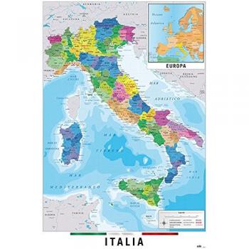 Lydsto Poster Mapa Físico Político de Italia