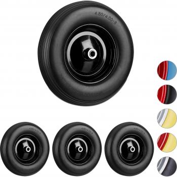 RuggedRoll 4-Piece Wheelbarrow Wheels – 4.80” x 4.00-8, Solid Rubber, Steel Rim, 100 kg, Black