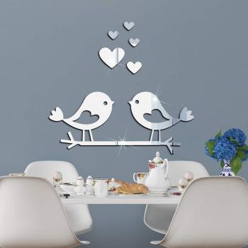 Pegatina de pared de espejo 3D, diseño de pájaro y rama, perfecta para el Día de San Valentín