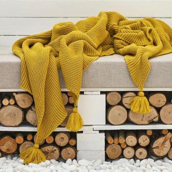 Tassel-Trimmed Knitted Blanket for Sofa and Travel