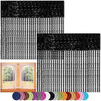 Fadenvorhang Raumteiler, 2 Stück, 140x240 cm, Dunkel Schwarz