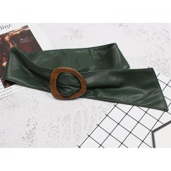 EAM Spring Collection Black Wide PU Leather Belt with Big Buckle