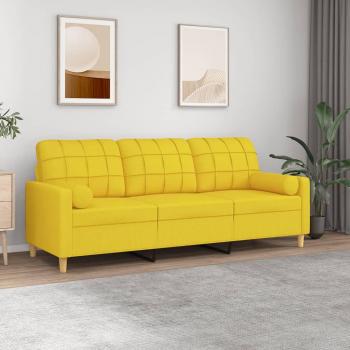 VidaXL Sofá de 3 plazas con cojines tela amarillo claro 180 cm