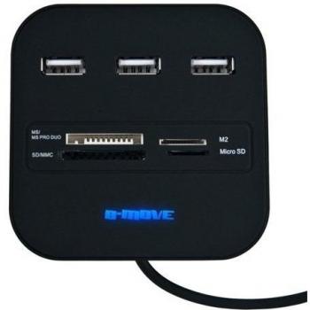 BM-CR04 Dispositivo USB 3 Enchufes + Tarjeta – Negro