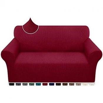Luxurlife Super Stretch Sofabezug 1 Stück Universal Couchbezug für Hunde Katze Elastische Jacquard Sofahusse mit Armlehnen (2 Sitzer, Grau)