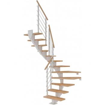 Mittelholmtreppe Dolle Hamburg – 1/2 gewendelt, Buche, 75 cm, 278–322 cm, weißes Designgeländer