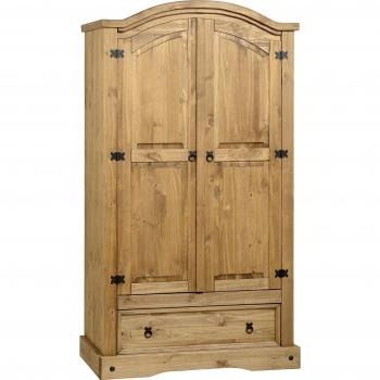 Seconique Corona Distressed Waxed Pine Wardrobe with 2 Doors and 1 Drawer