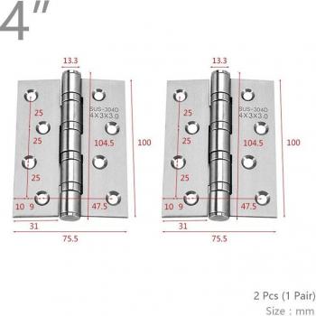 Hardware para Puertas de Madera – Bisagra Plana 4”×5” (SUS 304)