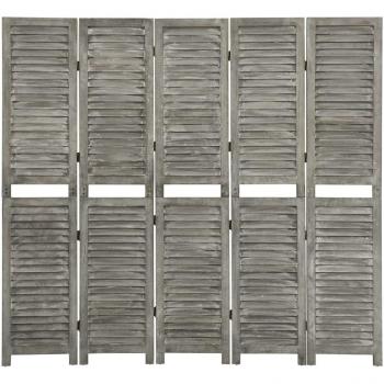 Grey 5-Panel Room Divider 179x166 cm Solid Wood by vidaXL