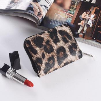 Short PU Leather Wallet with Leopard Design for Women