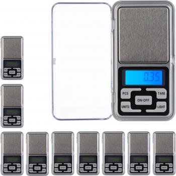 Relaxdays Pocket Scale Bundle 10 – Báscula digital de bolsillo, hasta 200 g, tara, recuento, calibrable, acabado plata