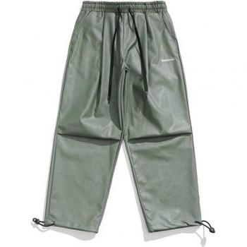 Hiver Hip-Hop Faux Cuir Sarouel Streetwear Coréen Moto Sportif Joggers Hommes Lâché Harajuku Pantalon Droit