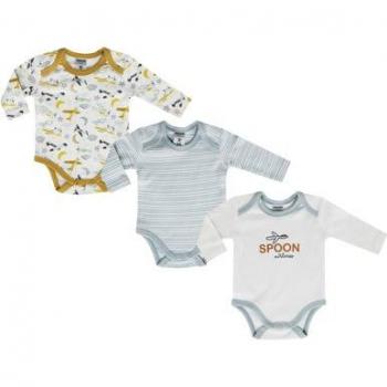JACKY Body Longues Manches – Pack de 3, Variantes Blanc/Bleu