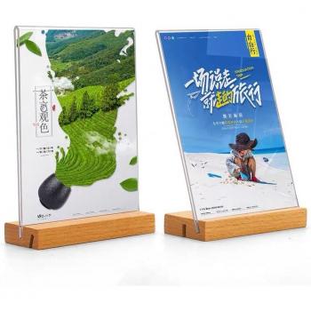 A6 L Shape Acrylic Sign Stand with Wood Base