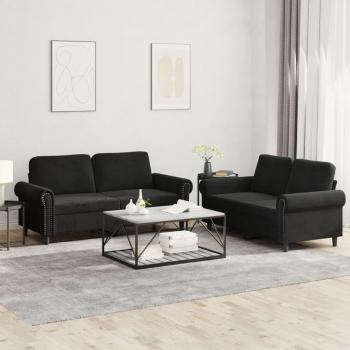 Black Velvet Sofa Set with Cushions