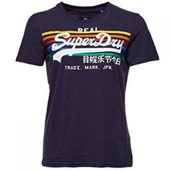 Femme T‑shirt Superdry – Couleur Navy Rinse avec Stripe