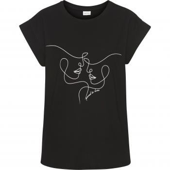 Lascana Print‑Tee Damen, schwarzer Jersey, Rundhals