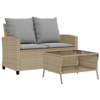 Divano patio 2 posti, cuscini inclusi, tavolo polyrattan color crema