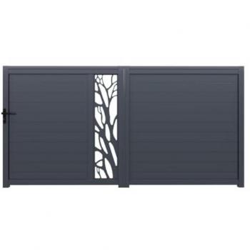 Portail électrique coulissant en aluminium L400 x H187 cm semi ajouré anthracite LABRIT II