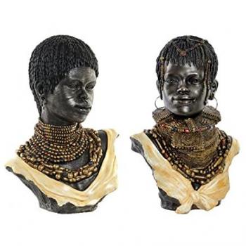 Figurina decorativa africana DKD Home Decor 26 x 20 x 42 cm nera beige (2 unità)