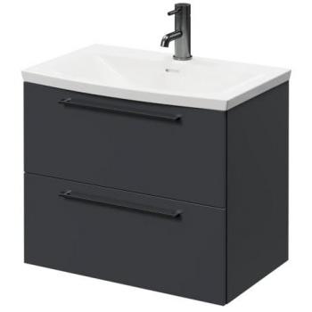 600mm Gloss Grey Wall Mounted Vanity Unit with Gunmetal Grey Handles