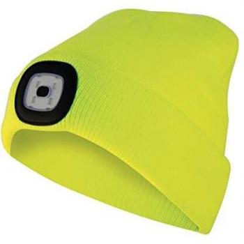 Bonnet fluo jaune avec lumière LED rechargeable