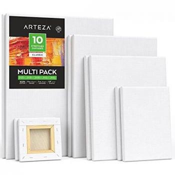 Arteza Stretched White Blank Canvas Multi Pack, 9x12 Set of 2