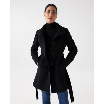 Abrigo Grace de paño negro con cinturón para mujer de Salsa Jeans
