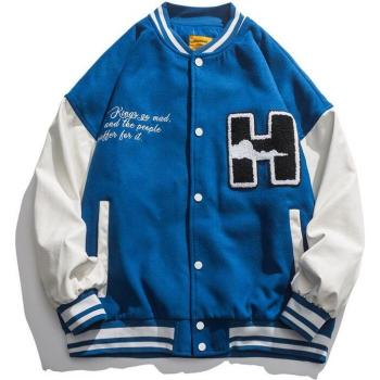 Chaqueta de béisbol para hombre, oversize, con bordado de nubes y letras, estilo casual, otoño