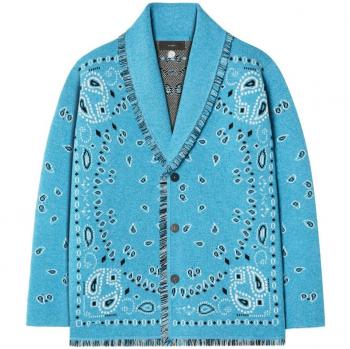 Alanui Men's Jacquard Cardigan | Bandana Icon | Size M | Blue