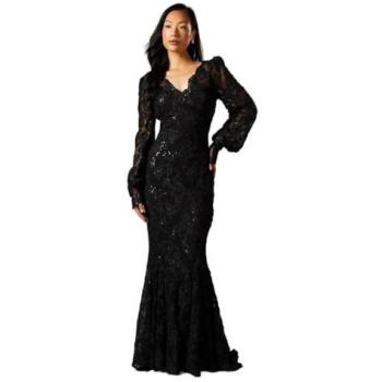 Black Coast V-Neck Lace Maxi Dress – Long Sleeves – Size 16