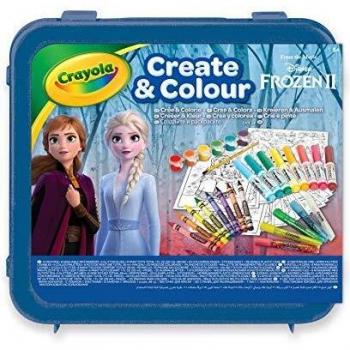 CRAYOLA-LA Reine des NEIGES 2 Valigetta Crea & Colora Disney Frozen 2, per disegnare e colorare, 50 Pezzi, Colore Azzurro, 04-0634