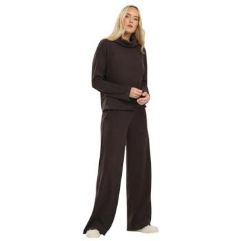 Long Tall Sally Women's Chocolate Trousers with Brushed Ribbing – Size 10