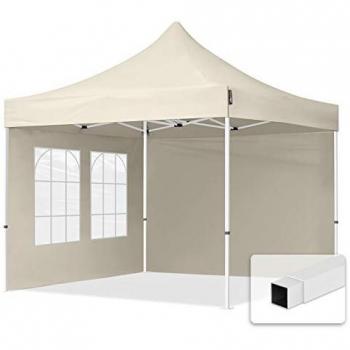 Carpa plegable 3x3 m, ECONOMY acero 30mm, 2 laterales con ventanas rectangulares, color crema