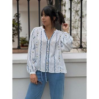 Blusa Chic Boho con Motivo de Mariquita Azul