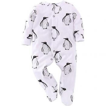 Combinaison bébé fille col rond manches longues pingouin imprimé