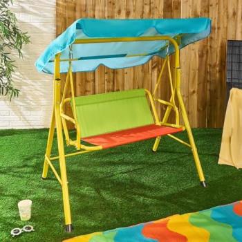OHS Kids Swing Bench Set, Dual Seat with Shade Canopy – Multicolored
