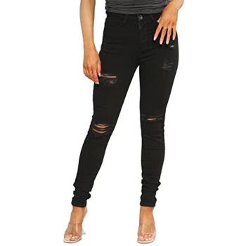 Enzo Women's Black Ripped Skinny Stretch Jeans