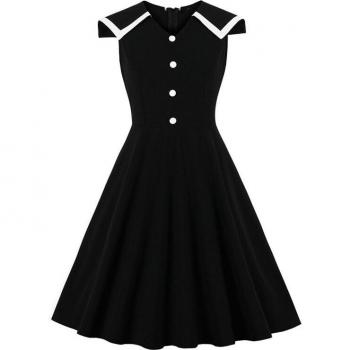 Tonval Black Sleeveless V Neck Dress